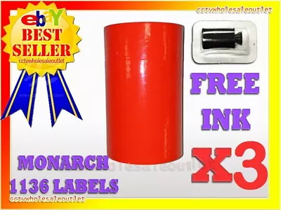 3 Sleeves Fluorescent Red Label For Monarch 1136 Pricing Gun 3 Sleeves=24rolls • $59.10