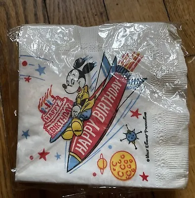 Vintage Micky Mouse Pluto Rocket Ship Walt Disney Happy Birthday Paper Napkins • $8.75
