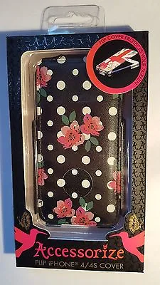 Accessorize Brand Leather Flip Style Case Cover To Fit Iphone 44s - Polka Dot  • £3.95