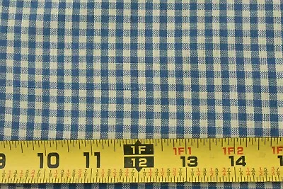 By 1/2 Yd Vintage Blue & Tan Gingham Homespun Cotton V114 • $4.75