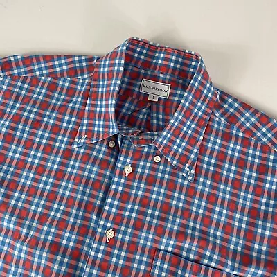Maus & Hoffman Shirt Men's Large Blue Red Gingham Plaid Check Button Down USA • $34.99