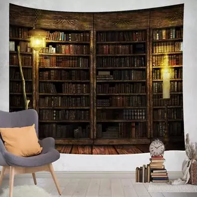 Vintage Medieval Wizard Bookshelf Tapestry Wall Hanging Large Fabric Room Decor • $26.10