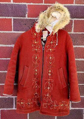 Hudson's Bay Brand Vintage Wool Women's Coat Sz M Fure Trim Hood Quilted Line • $120