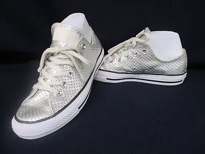 CONVERSE All Star Low Top Trainers Metallic Silver Size UK 5.5 Eur 38 • £25