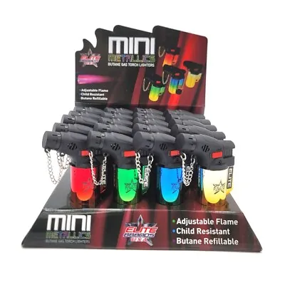 Elite Brands USA Mini Metallics Butane Gas Refillable Torch Lighters Pack Of 20 • $37.99