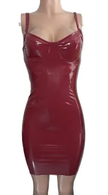 Sexy Red Vinyl Bodycon Corset Bustier Cleavage Dress Pencil Y2K Gothic Core V2K • $14.80