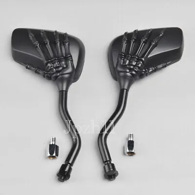 Motorcycle Skeleton Skull Hand Shadow Rearview Side Mirrors 8mm 10mm Black New • $18.39