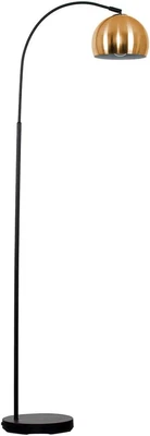 £67.09 • Buy Black Curved Stem Floor Lamp Brushed Copper Arco Style Metal Dome Light Shade 