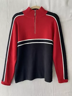 Vintage S Meister Sweater 1/4 Zip Racer Stripes Wool Blend Red Black White • $44.85