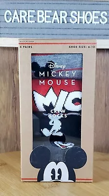 Disney Mickey Mouse Men Crew Socks 4 Pairs Size 6-12 Gift Set • $19.99