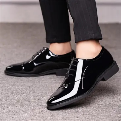 Men's Formal Lace Up Shiny Wedding Oxfords Patent Leather Tuxedo Dress Shoes • £5.36