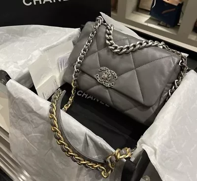 Authentic Chanel 19 Bag Grey Leather • £4588