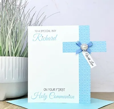 £4.95 • Buy Personalised Handmade Christening Baptism 1st Holy Communion Card Boy Nephew Son