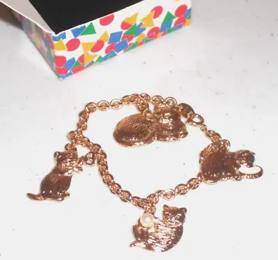 New Vintage Avon Kids Cuddly Kittens Kitty Cats Charm Bracelet Goldtone Large • $12.99