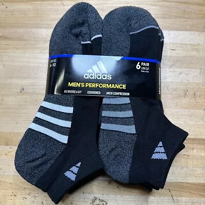 Adidas Men's Cushioned Low Cut Ankle Socks 6 Pairs Gray Black Compression 6-12 • $23.99