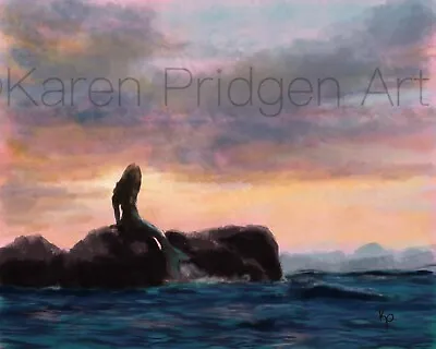 ACEO ATC Art Print Signed “Mermaid Sunset” Fantasy Artist Trading Card • $6.54