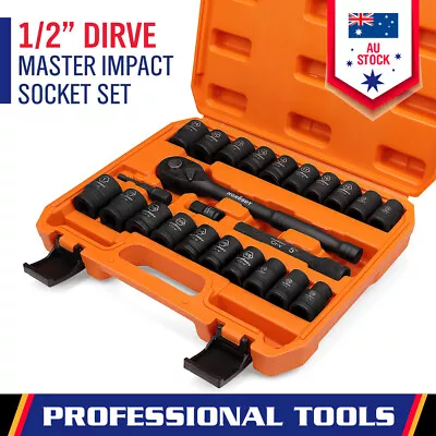 24-Piece 1/2  Drive Impact Socket Set SAE Metric 6 Point Extension Bar Ratchet • $53.99