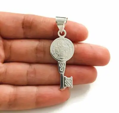 925 Silver Saint Benedict Key Pendant / Medalla De San Benito Llave Plata - P63 • $20.89