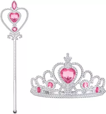 Vicloon Princess Elsa Accessories Set - Tiara Crown And Magic WandGirls Party • £5.71
