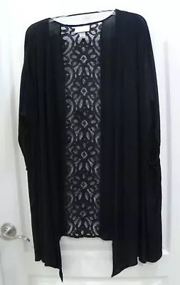 #247 Ava - Viv Open Front Black Lacy Kimono Over Blouse Size XL • $16.95