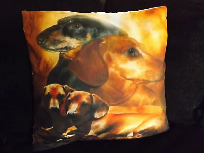 £5.50 • Buy Dachshund Family   Cushion Cover 45cm Painting Dog Black & Tan Brown