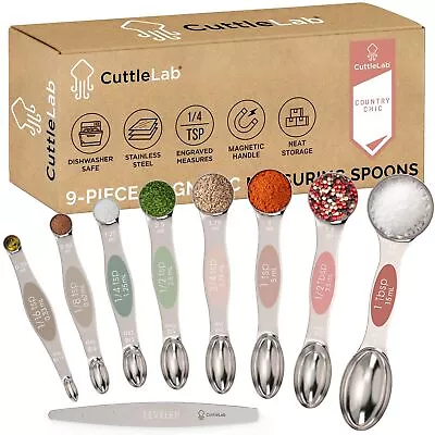 Magnetic Measuring Spoons Set - Stainless Steel Double Ended Stackable & Ne... • $29.05