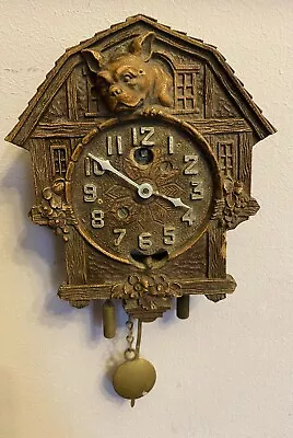 Antique Keebler Clock Co Novelty Mini Cuckoo Clock Boston Terrier Bulldog Parts • $49.95