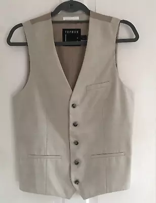 Topman Waistcoat Men's Linen Blend Beige Wedding Occasion Party Size 36 • £13.99