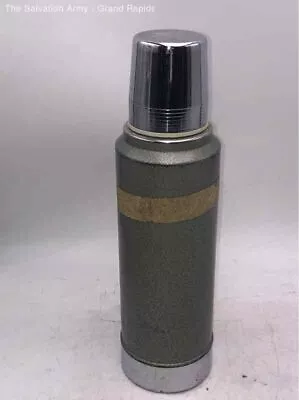 Vintage Stanley Aladdin Green Silver Quart Thermos Vacuum Bottle In Bag • $7.99