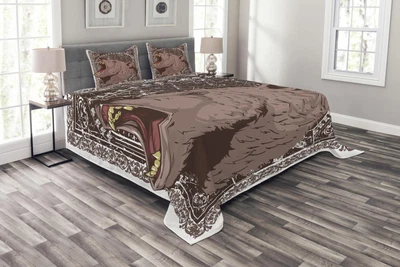 £87.60 • Buy Animal Quilted Bedspread & Pillow Shams Set, Growling Grizzly Bear Print