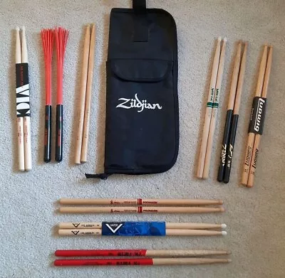 Zildjian Stick Bag W/ 9 Pairs Of Drum Sticks Vic Firth/Promark/Vater 5A Nice • $111.34