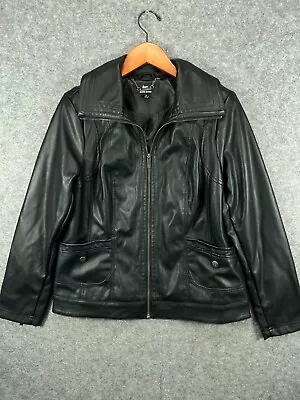 Dennis Basso Vegan Leather Moto Jacket Womens Medium Black Biker Motorcycle • $32.99