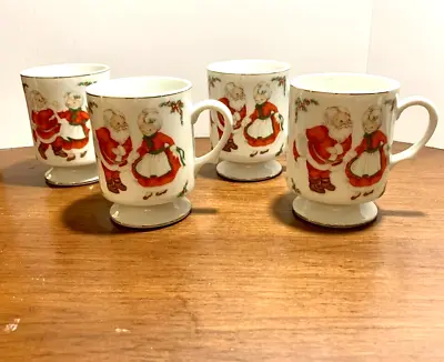 4 Vintage Lefton China Santa & Mrs Claus Holly Cups Mugs • $19
