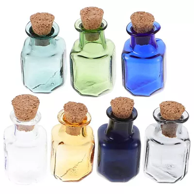 Mini Square Glass Jars With Cork Stopper - 7pcs DIY Wishing Bottles • £5.94