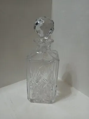 Liquor Decanter Square Crystal Cut Glass & Stopper 10in With Stopper • $19