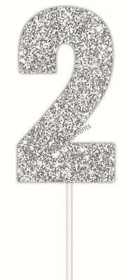 CAKE TOPPER NUMBER GLITTER SILVER 2 PARTY SIGN BIRTHDAY SUPPLIES  2nd 21st 20th • $4.08