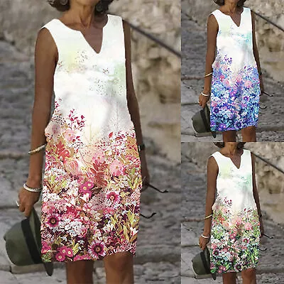 Vintage Dress Loose Breathable Sleeveless Knee-length Summer Dress Skin-friendly • $23.05