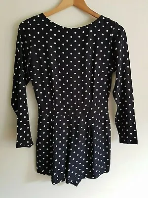 Motel Rocks Size XS Long Sleeve Dotty Summer Jumpsuit Playsuit Shorts - Black • $6.84