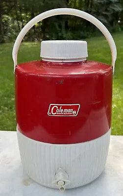 Vintage 1965 Coleman 2 Gallon Water Jug Metal And Plastic + Plastic Drinking Cup • $19.99