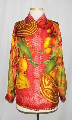 Gucci Vintage Multi-Color Fruits Print 100% Silk Button Front Blouse Top 42 EUR • $249.99