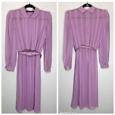 Vintage 70s Sheer Purple Dress With Matching Belt Peter Pan Collar Lilac Dress • $30