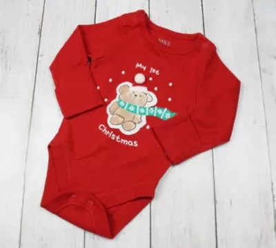 🔥NEW🔥Marks&Spencer M&S Baby Red My First Christmas Bodysuit Newborn  • £2.50