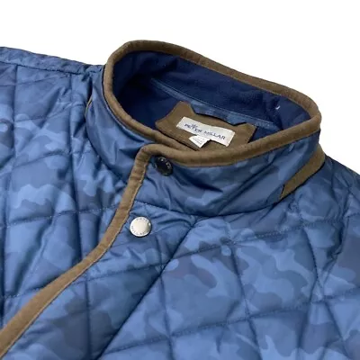 Peter Millar Men's Full Zip Snap Quilted Puffer Vest Navy Blue Camouflage • 2XL • $64.99