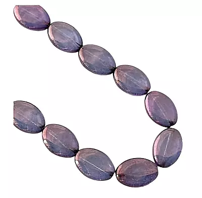 25 Loose Beads Lumi Amethyst Purple Czech Boho Glass 16x11mm Flat Oval Craft Art • $4.99
