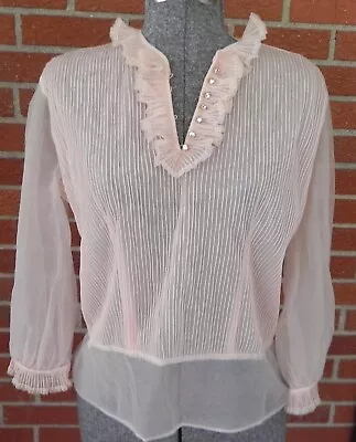 VTG Lee Mar Of California 1940's-50's Nylon Sheer Blouse Pintucks & Rhinestones! • $29.99