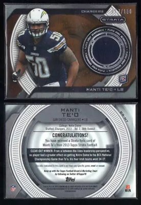 Manti Te'o 2 Card 2013 Rookie Jersey Lot - Panini Elite /399 & Topps Strata /150 • $7.99