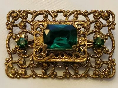 Vintage Austria Art Deco Green Rhinestone Brooch Filigree Czech Germany Period • $29.11