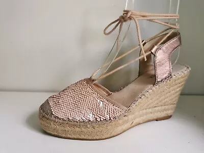 Daniel Designer Uk 7 Eu 40 Womens Pink Platform Espadrille Wedge Heels Sandals • £19.99
