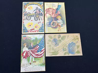 4 Postcards - 4th Of July & Memorial Day - Embossed Flags Uncle Sam Cannon • $20