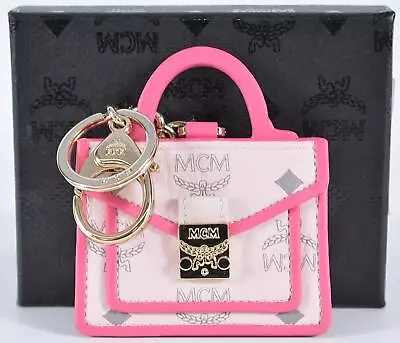 New MCM $215 Powder Pink Visetos Canvas MINI PURSE Ring Key Chain Charm • $93.58